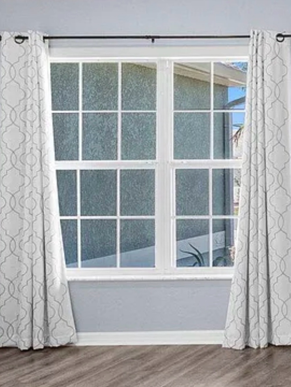Neutral Patterned Window Curtains - White / Gray -